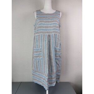J. Jill women's small brown‎ blue striped 100% linen knee length shift dress
